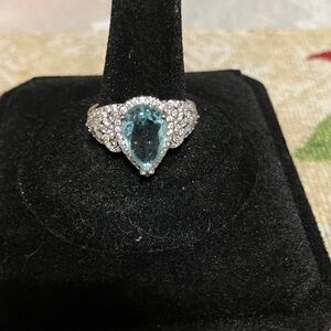 vintage 925 Sterling silver aquamarine lab created stone